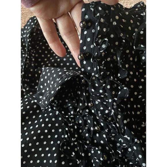 Talbots Woman's Polka Dot Pure Silk Ruffled Front Short Sleeve Size 14 Blouse - Picture 8 of 8